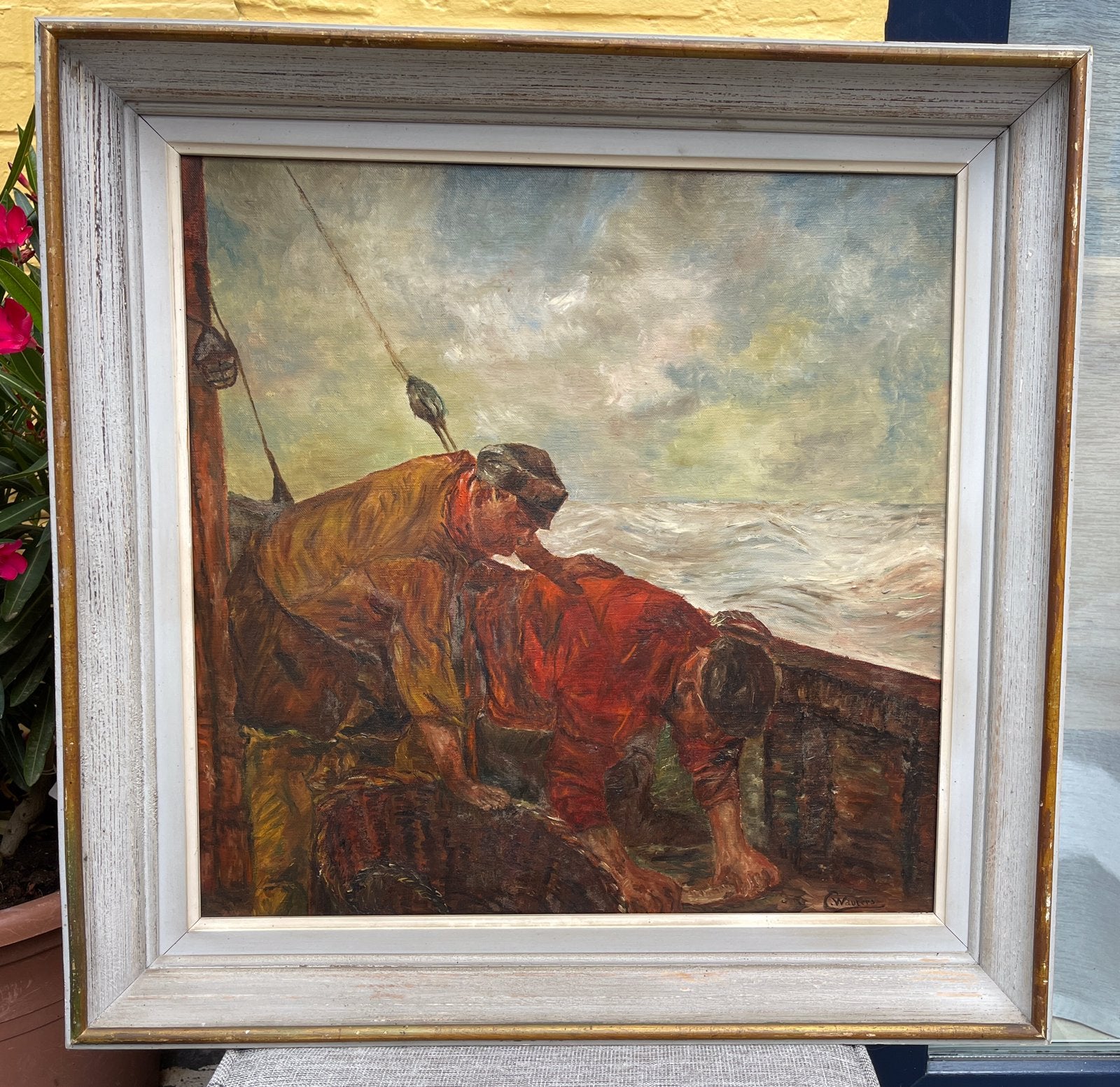 Vissers op zee, C. Wauters, olie op doek, Ophalen, Doek