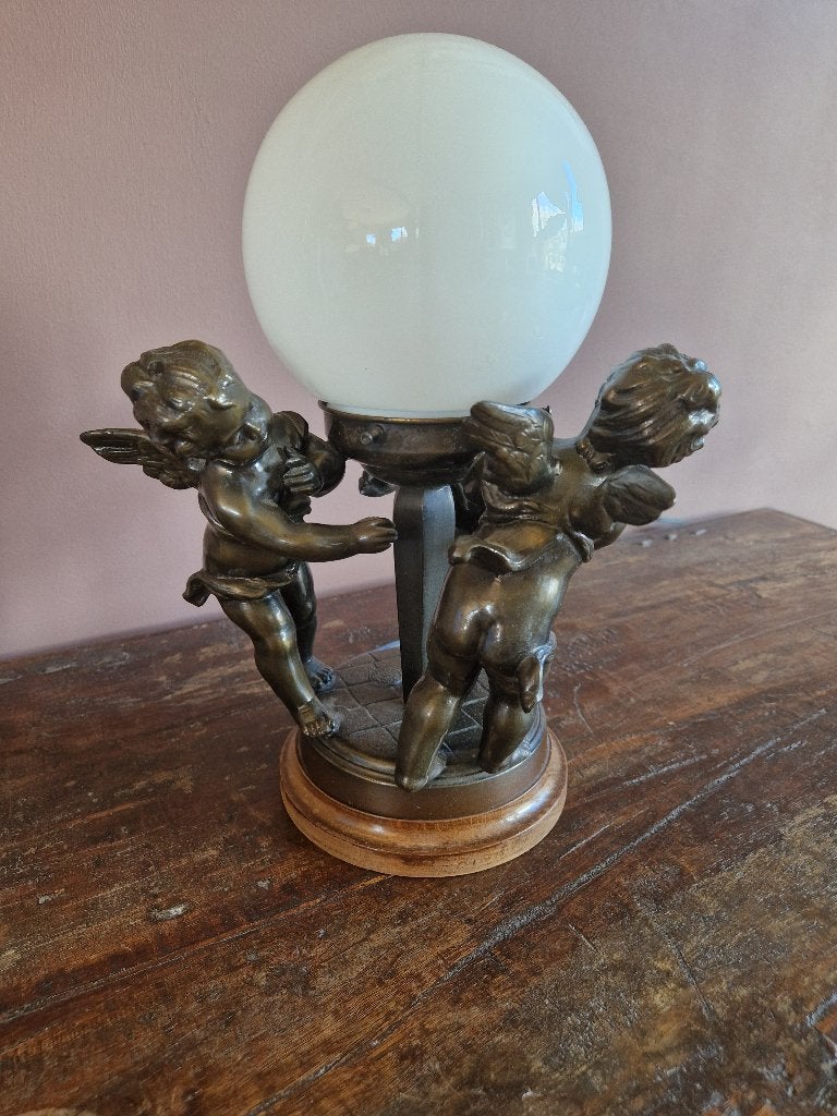 Art Deco Lampje van Brons en opaal kap 1930, Antiek en Kunst, Ophalen of Verzenden
