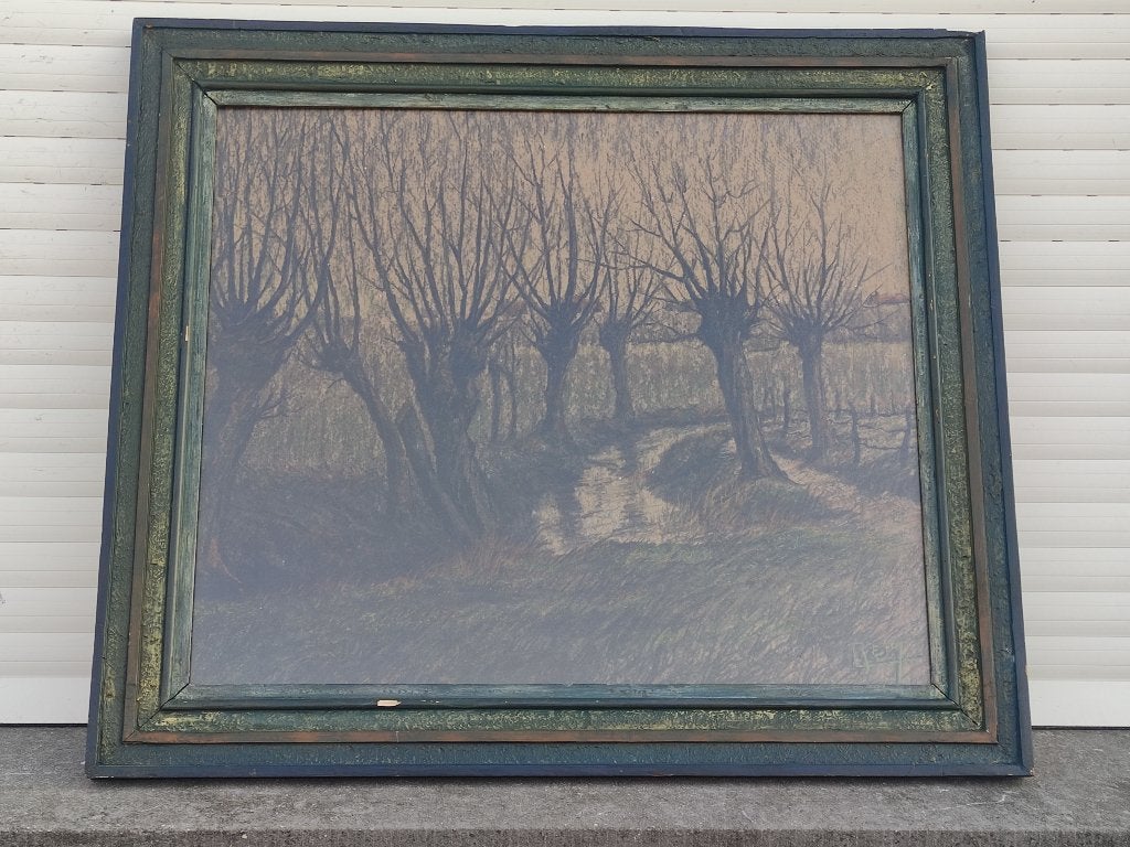 fusain les saules signe reum, Antiquités & Art, Enlèvement ou Envoi