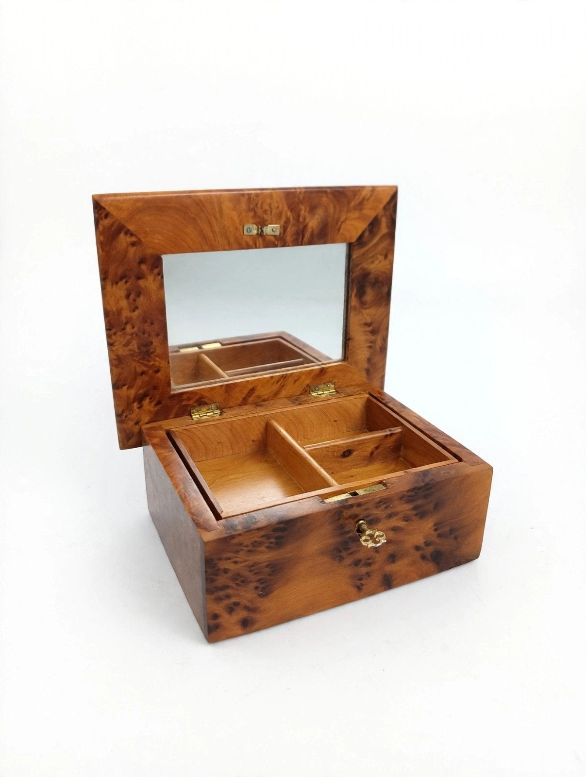 Boîte à bijoux Thuja 21x17x8cm - Bois de carotte avec miroir, Enlèvement ou Envoi, Comme neuf, Moins de 50 cm, 5 – 50