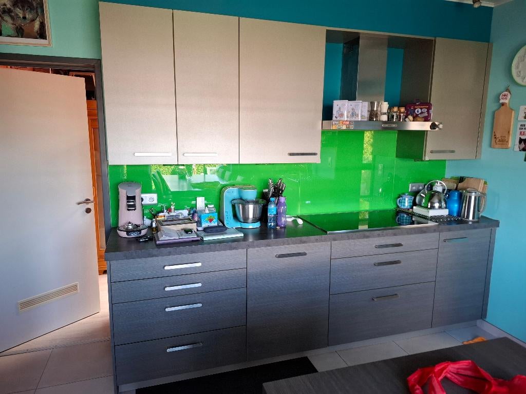 volledige keuken met inbouwtoestellen 2-kleurig grijs, Enlèvement, Utilisé, Gris, Bois