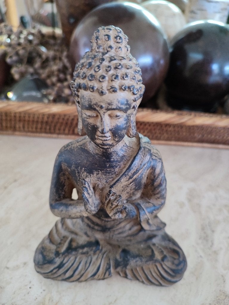 Statuette Bouddha, 18 cm de haut, Avec relief, Composites, Enlèvement ou Envoi, Marron