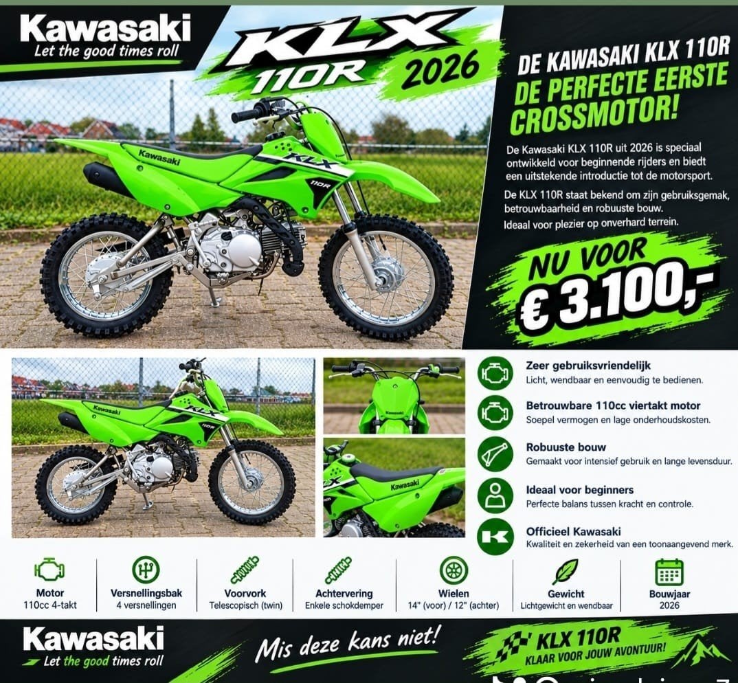 Kawasaki KLX 110 2026, Motos, Particulier, Moto de cross