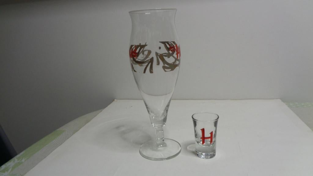 Bierglas Hopus 33cl + klein snapsglaasje, Verzamelen, Biermerken, Ophalen of Verzenden, Zo goed als nieuw, Glas of Glazen, Overige merken
