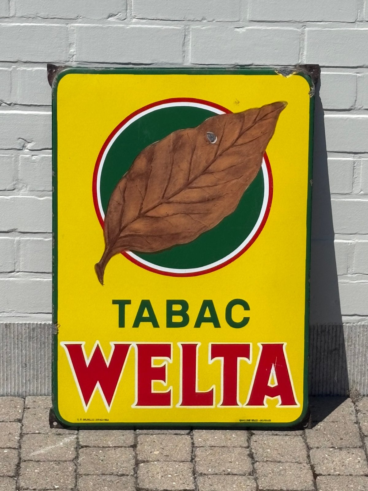 Emaille reclamebord tabac welta 1953, Ophalen, Zo goed als nieuw, Reclamebord