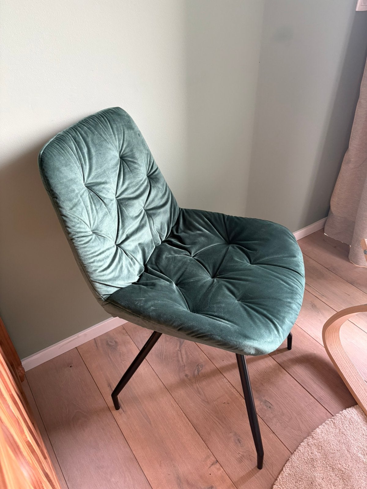 Velvet groene eetkamerstoelen (6stuks), Huis en Inrichting, Stoelen, Ophalen, Zo goed als nieuw, Zwart
