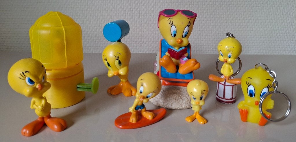 8 Vintage figuurtjes/sleutelhangers TWEETY (Looney Tunes), Ophalen of Verzenden