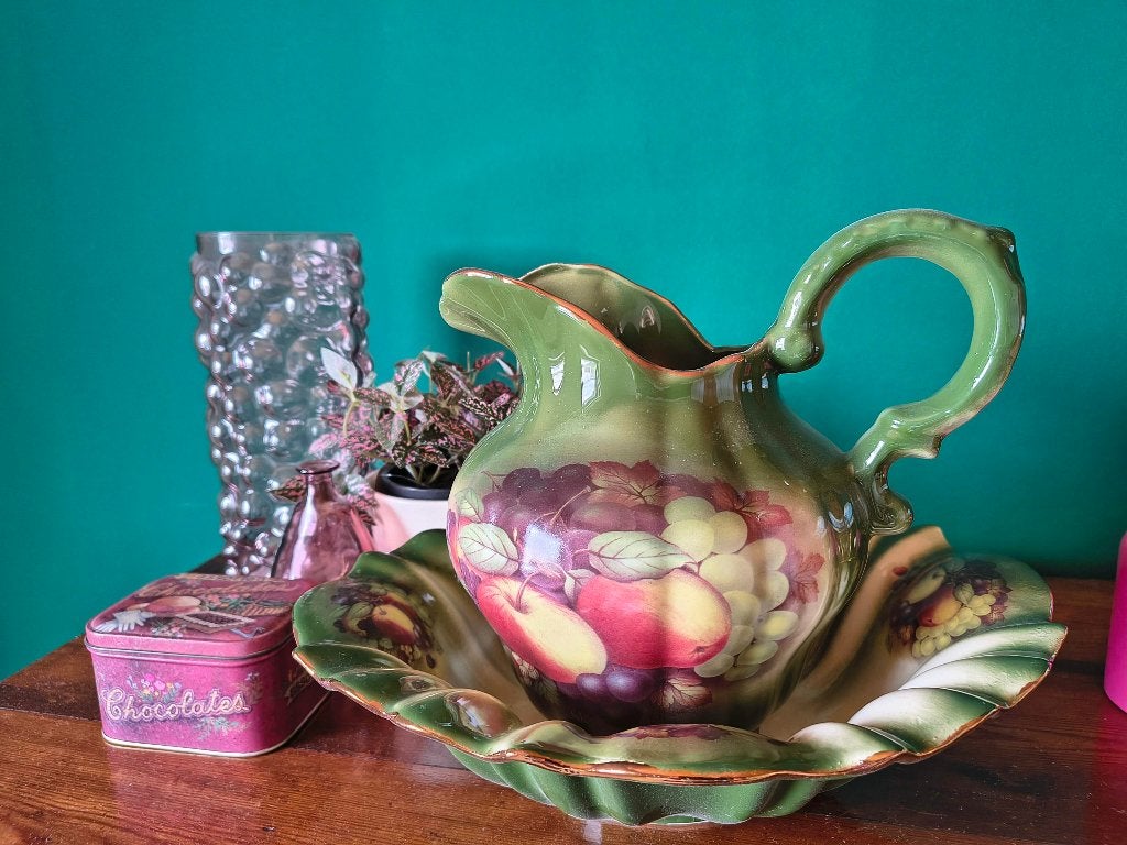Vintage Engelse Waskom + Waterkan – Staffordshire Ironstone, Antiek en Kunst, Antiek | Keramiek en Aardewerk, Ophalen