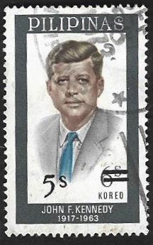 1 Postzegel Filipijnen 1973 John F. Kennedy opdruk, Ophalen of Verzenden, Gestempeld, Zuidoost-Azië