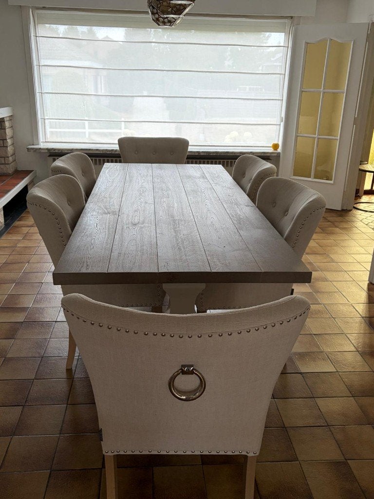 Mooie witte eettafel met 6 stoelen Richmond, Ophalen, Gebruikt, Landelijk, 6 tot 8 stoelen