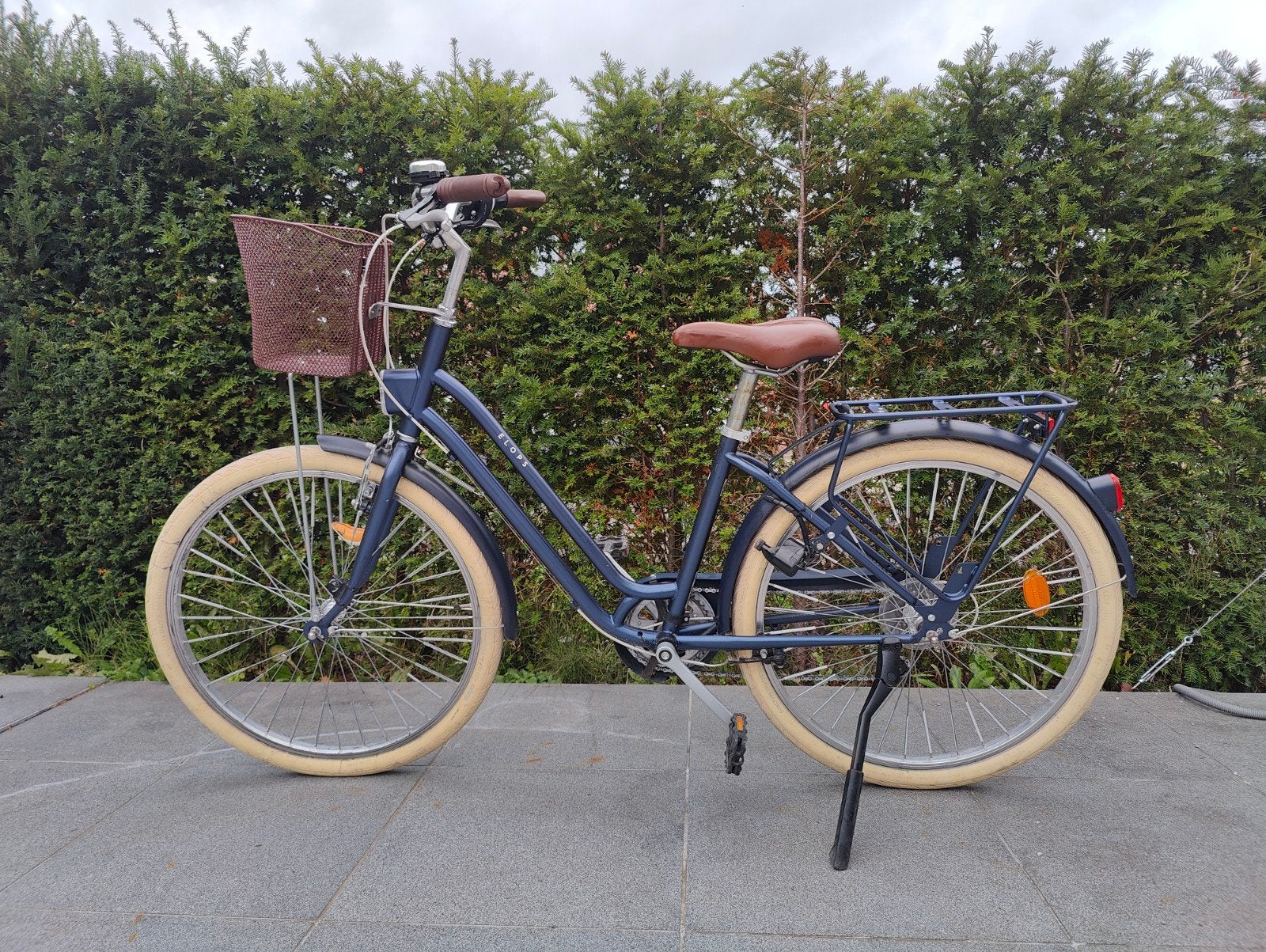 BTWIN stadsfiets 520 laag frame donkerblauw - maat XS, Fietsen en Brommers, Gebruikt, Velgrem, Btwin Decathlon, Handrem