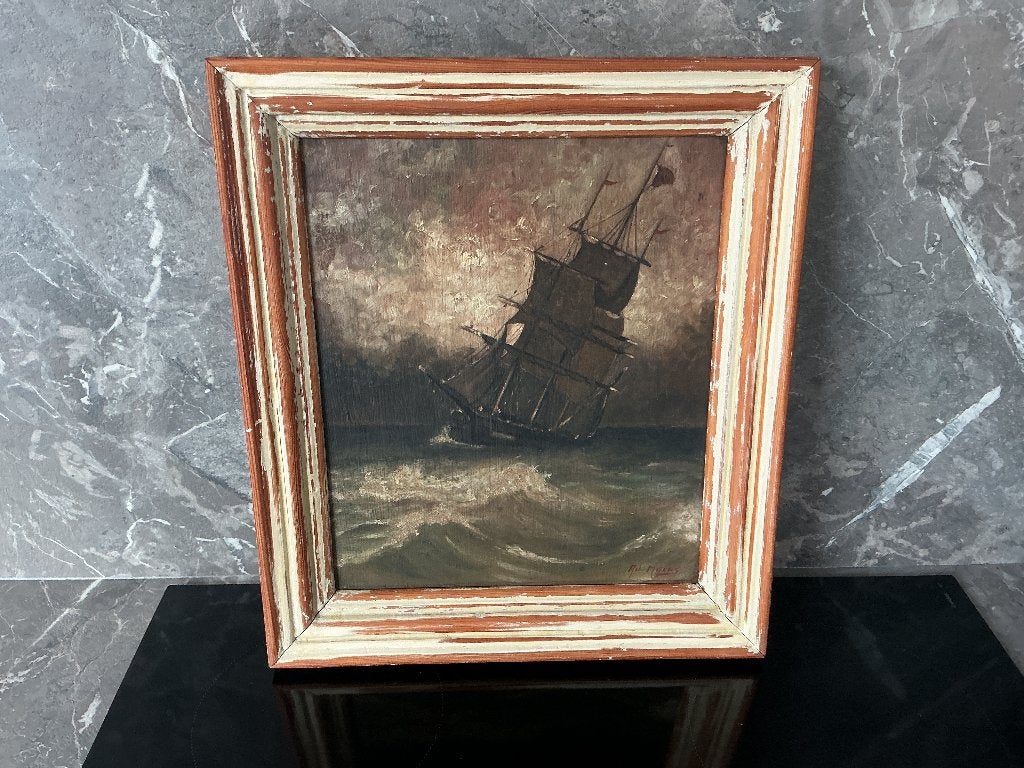 Schilderij zeilschip, Antiek en Kunst, Ophalen, Olieverf, Klassiek, Ingelijst