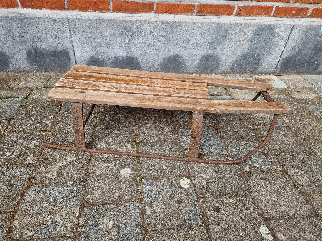 Metalen slee met houten latten – vintage, Antiek en Kunst, Ophalen of Verzenden