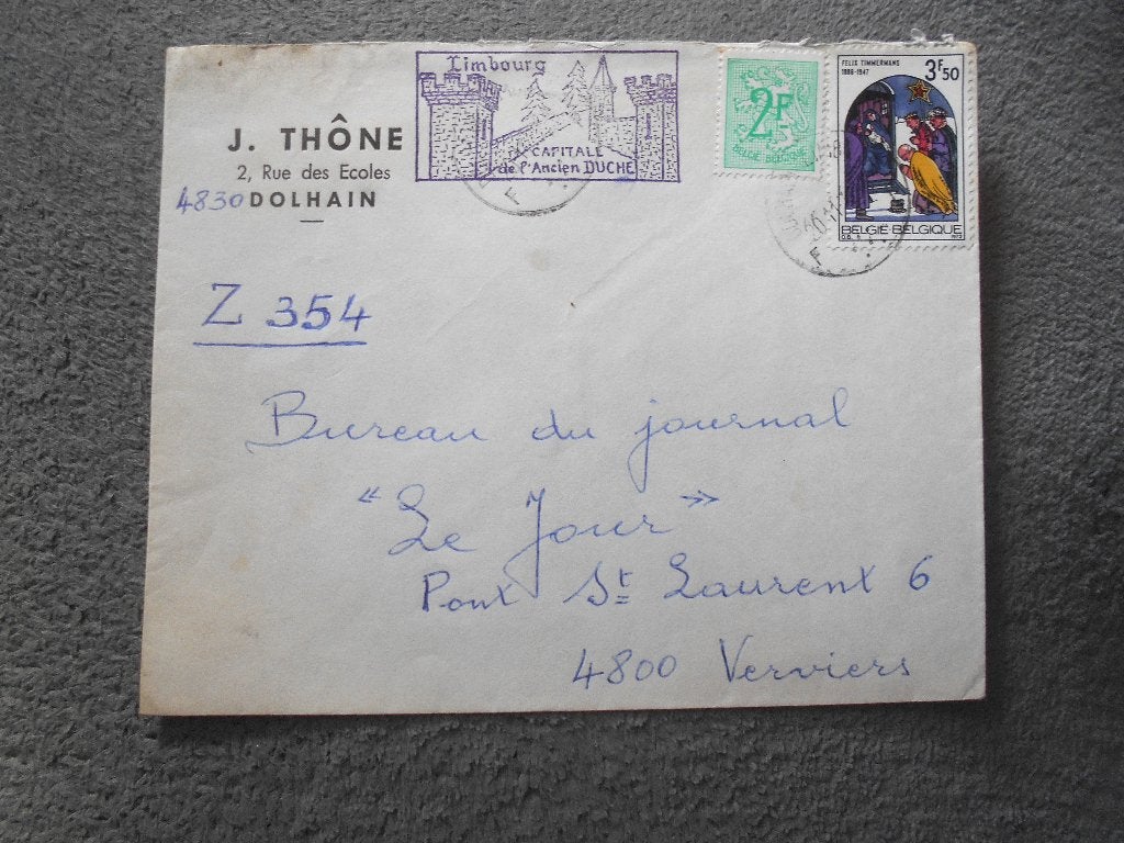 ancienne enveloppe1972 Cachet Limbourg capitale ancien duché, Enlèvement ou Envoi, Affranchi, Autre
