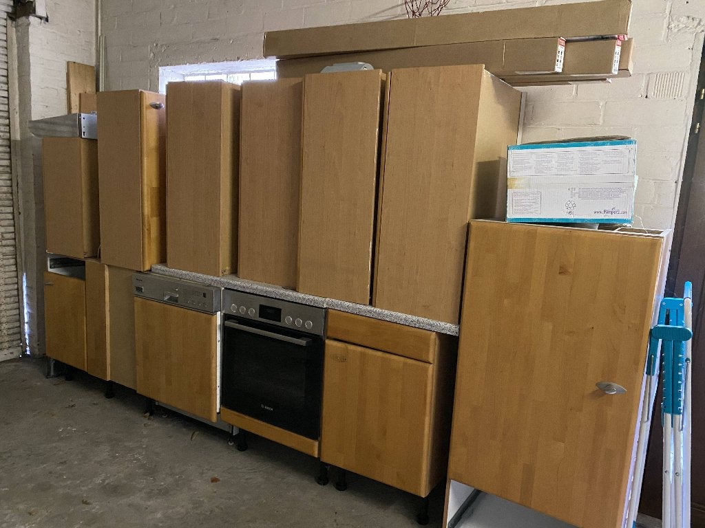 Houten keuken inkl. toestellen, Ophalen, Gebruikt, U-keuken, Bruin