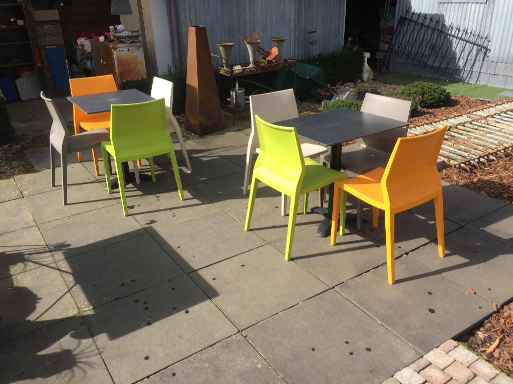 Italiaanse design tuinstoelen / terrasstoelen stapelstoelen, Ophalen, Gebruikt, Stapelbaar