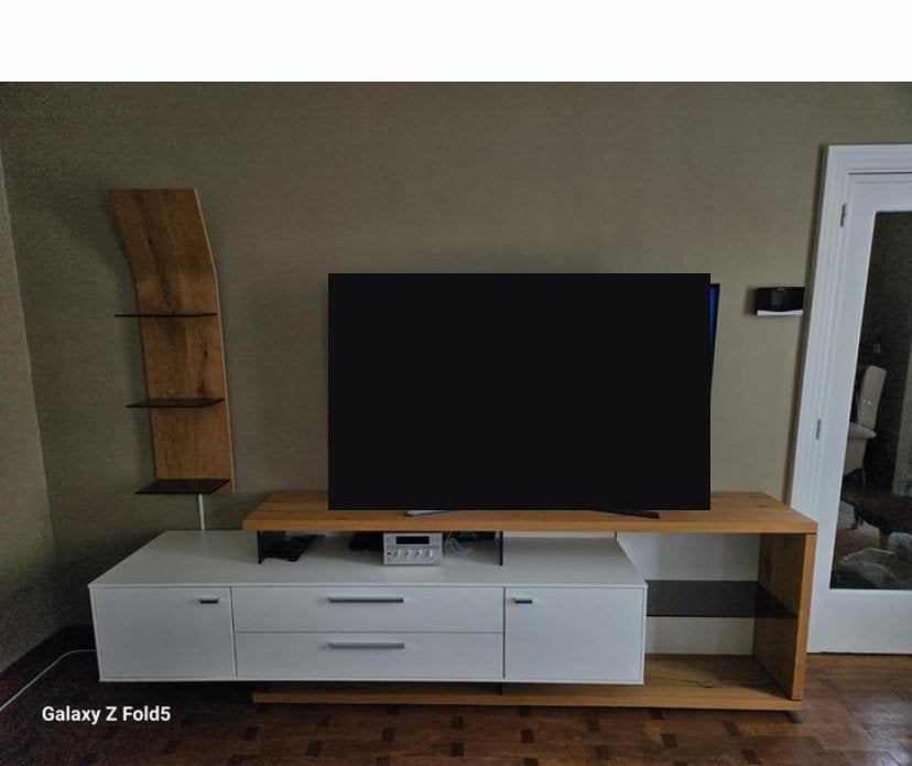 Meuble TV design + étagère assortie, Enlèvement, Comme neuf, Chêne