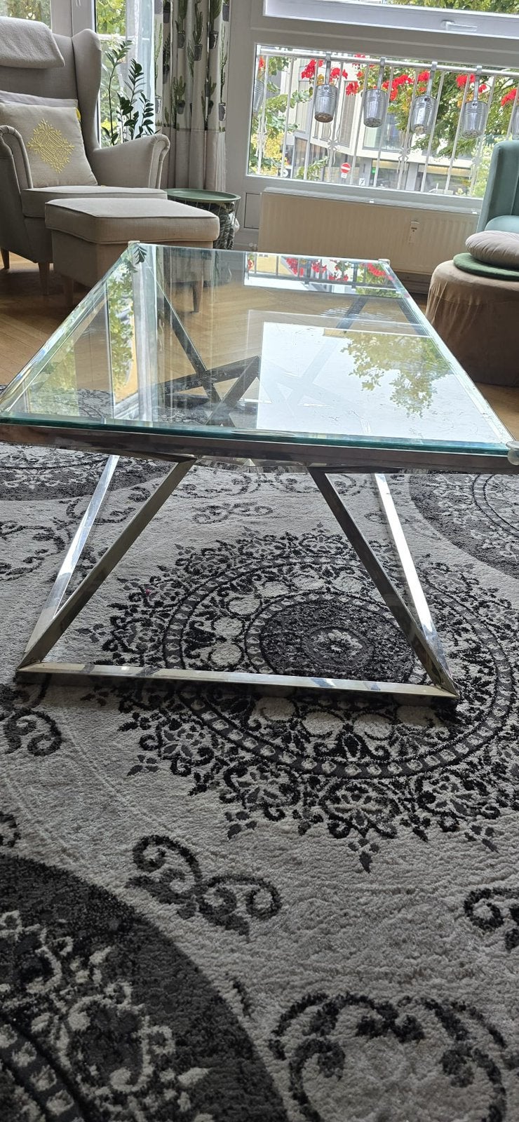 Table de salon, Maison & Meubles, 100 à 150 cm, Verre, Comme neuf, Enlèvement