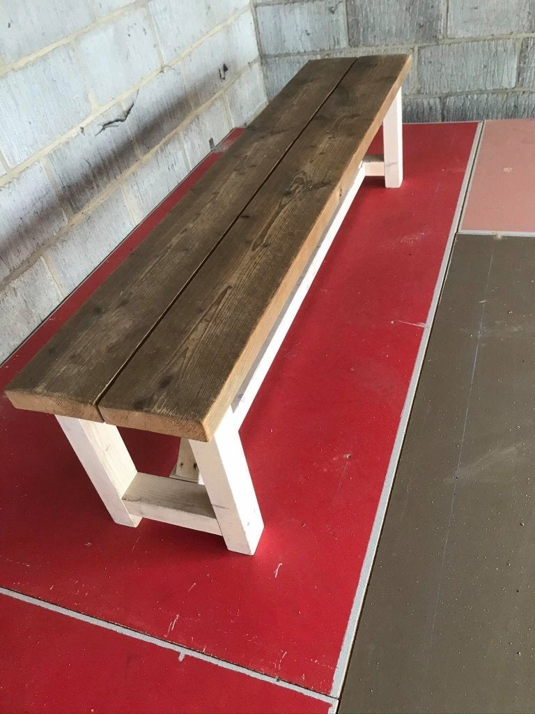 Landelijke zitbank van 2 meter op 40cm  +kleiner bankje, Ophalen