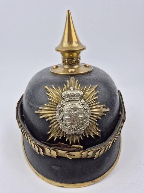 Pickelhaube, pinhelm Saksen WO1, WW1, Verzamelen, Verzenden, Helm of Baret