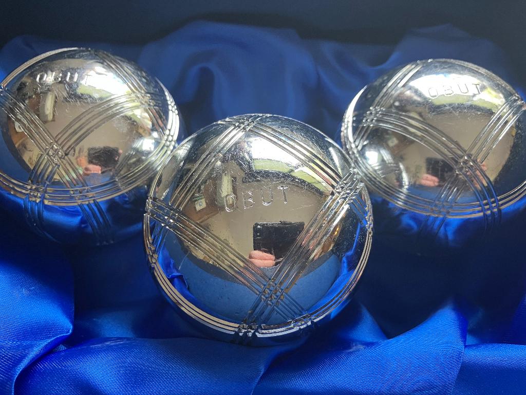 Professionele OBUT WE Petanque Set (Triplette) – Inox – 650g, Sports & Fitness, Sports & Fitness Autre, Utilisé, Enlèvement