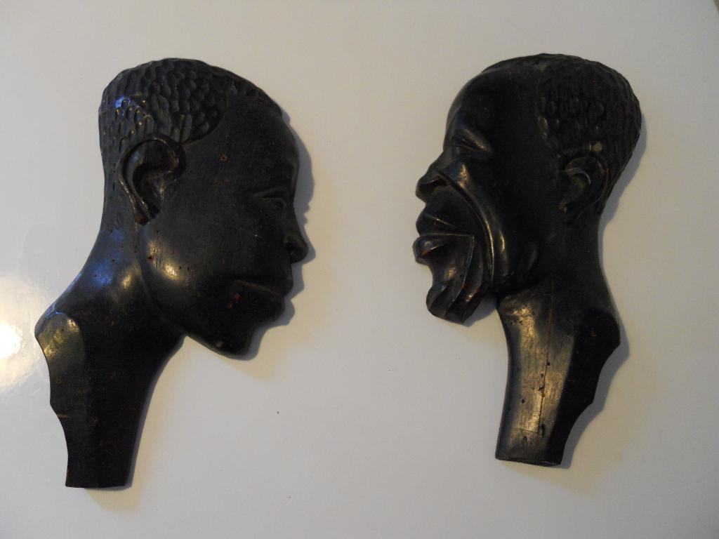 Paire de masques africains Père & Fils Congo Belge (1960), Afrique, Bois, Enlèvement ou Envoi, Homme