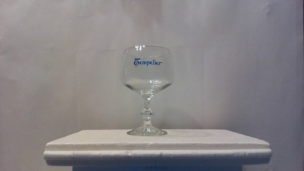 Tempelier bierglas blauwe tekst zonder maatstreep, Verzenden, Zo goed als nieuw, Glas of Glazen, Overige merken