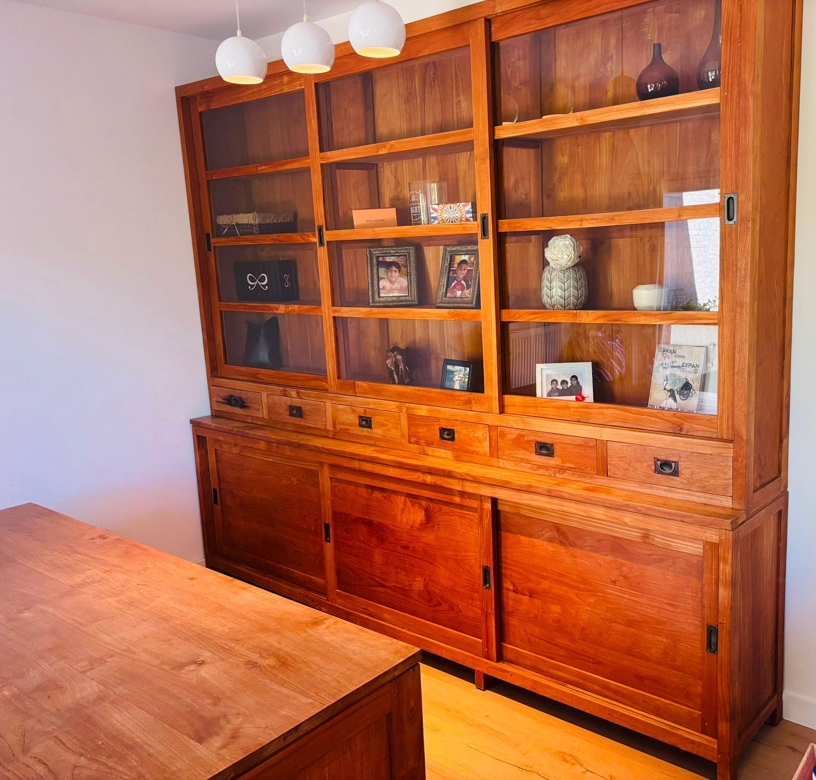 Teak vitrinekast, Teck, 25 à 50 cm, 200 cm ou plus, Comme neuf
