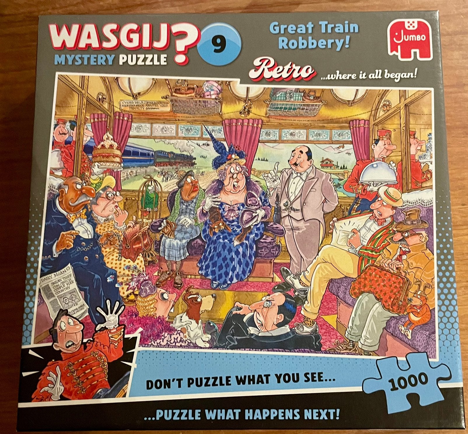 Wasgij Mystery Puzzel 9 The Great Train Robbery 1000 stukjes, Hobby en Vrije tijd, Ophalen of Verzenden, 500 t/m 1500 stukjes