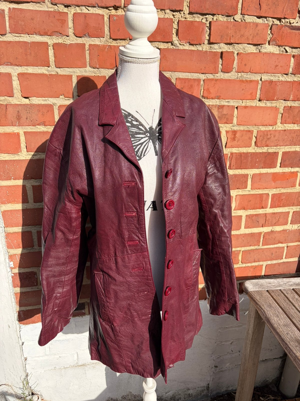 Veste en cuir vintage, Enlèvement ou Envoi, Porté, Taille 42/44 (L), Rouge