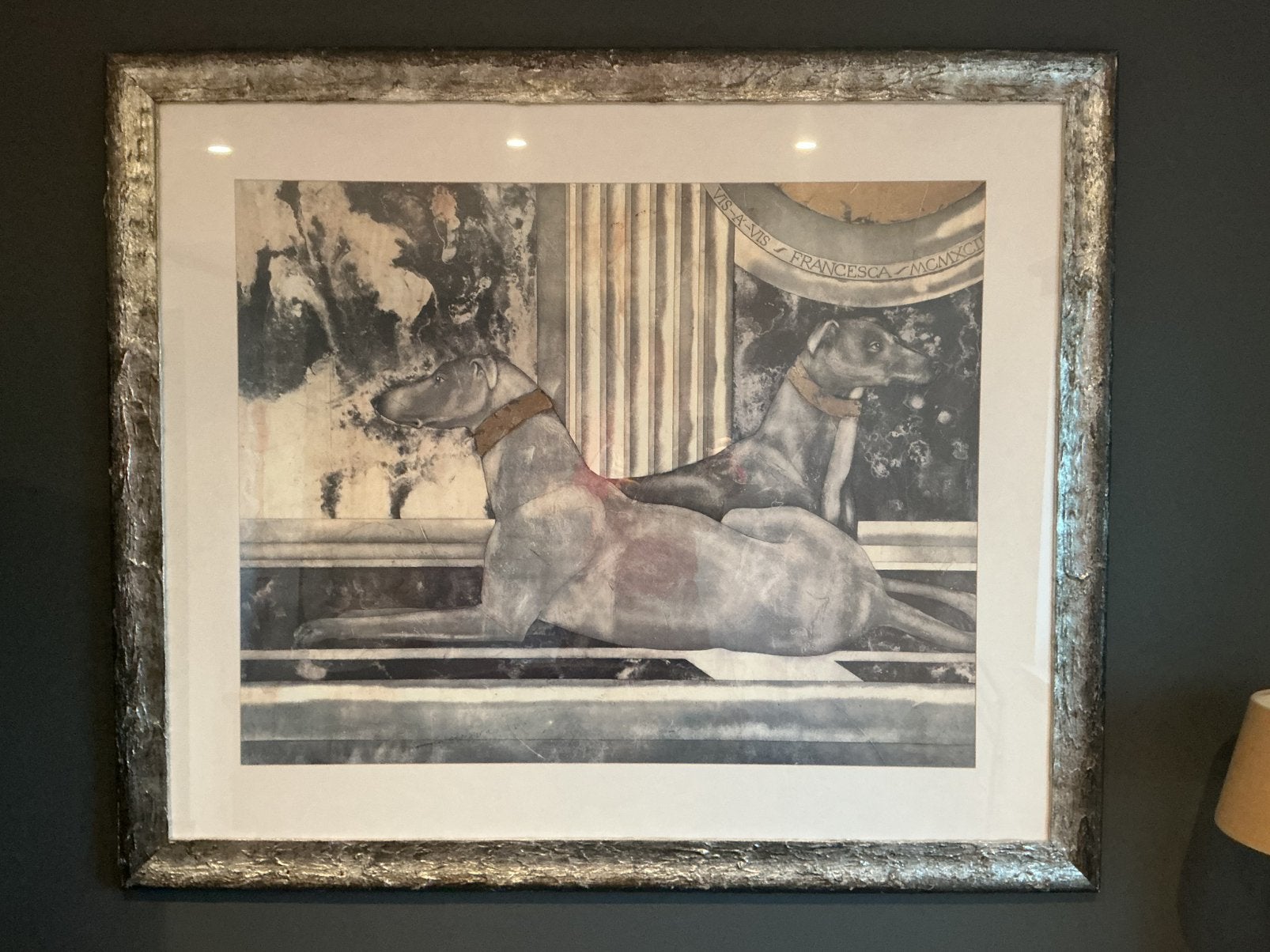 Zeer grote kunstprint met windhonden 130 op 110 cm., Antiek en Kunst, Ophalen, Dieren