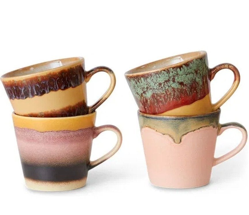 HKLiving Beker 70S Ceramics: Cappuccino Mugs Vista Set Of 4, Maison & Meubles, Enlèvement ou Envoi, Neuf, Céramique, Mug