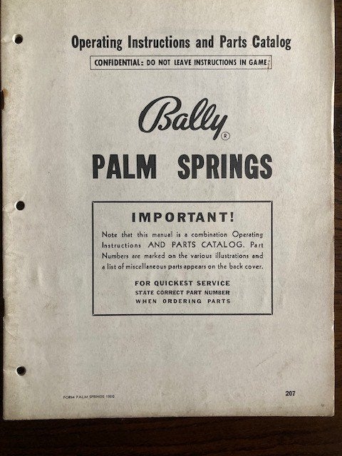 BALLY BINGO PALM SPRINGS Operating instructions, Ophalen of Verzenden, Zo goed als nieuw