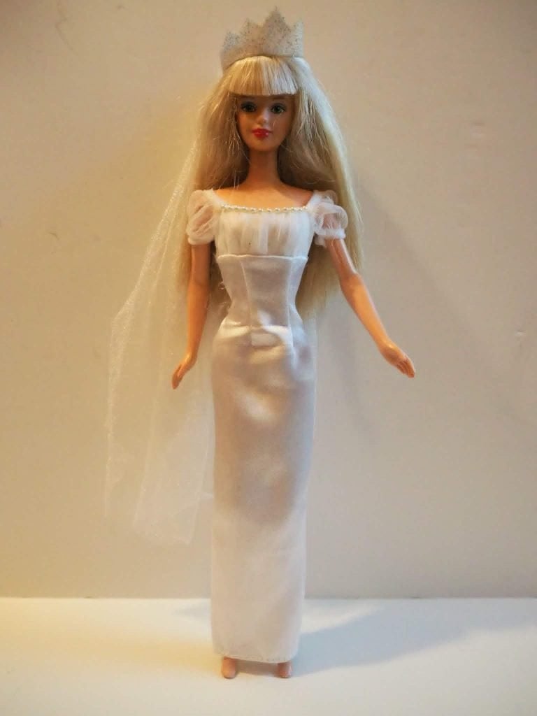 Vintage Barbie in trouwjurk, 1990s, Ophalen of Verzenden, Zo goed als nieuw, Barbie