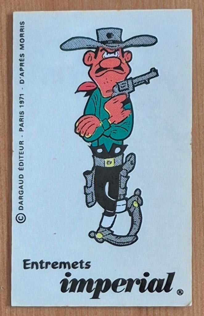 Lucky Luke sticker Entremets Imperial 1971 Morris, Enlèvement ou Envoi, Autres personnages, Comme neuf, Image, Affiche ou Autocollant