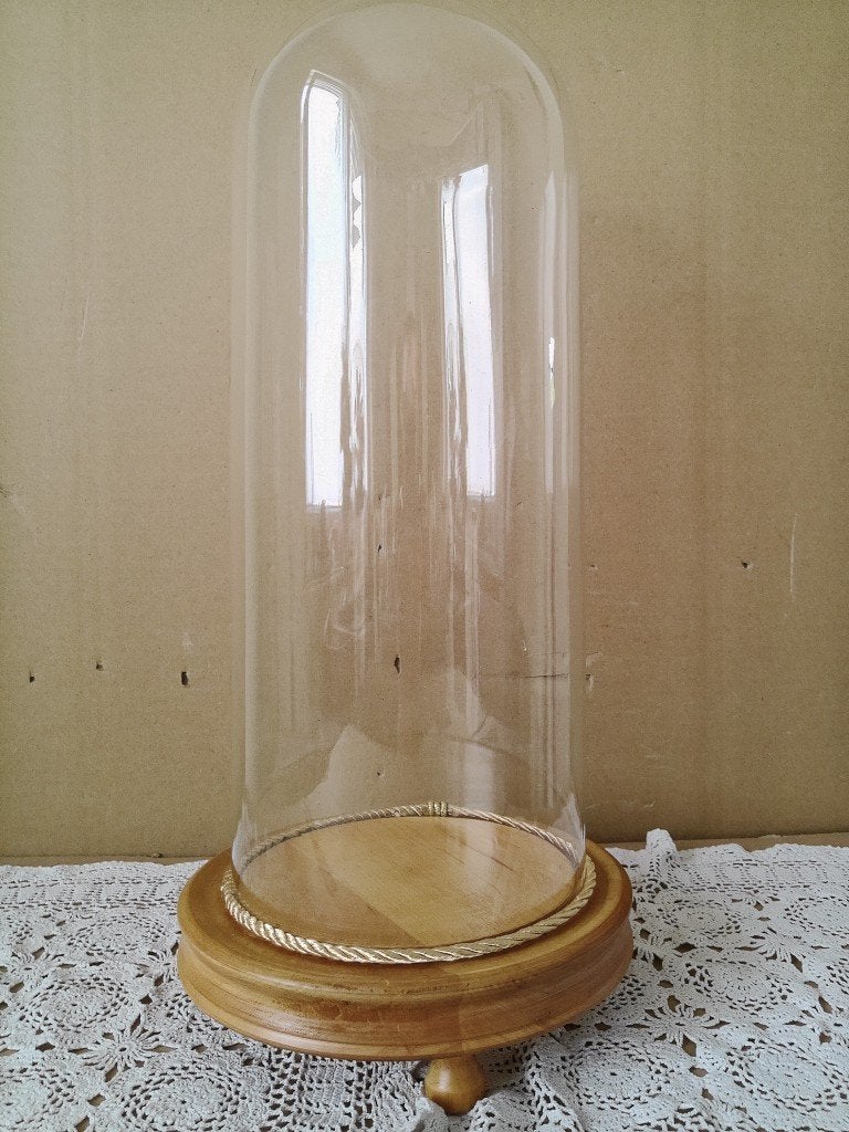 Glazen stolp vintage glazen stolp 41cm op citroenhouten voet, Huis en Inrichting, Woonaccessoires | Stolpen, Gebruikt, 16 cm, Ophalen of Verzenden