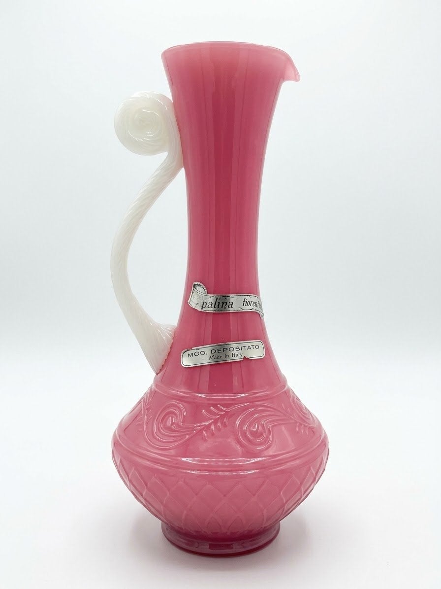 Grand Vase Aiguière  Opaline Ros  Stelvia Empoli Italie 1960, Enlèvement ou Envoi, Comme neuf, Rose, Verre