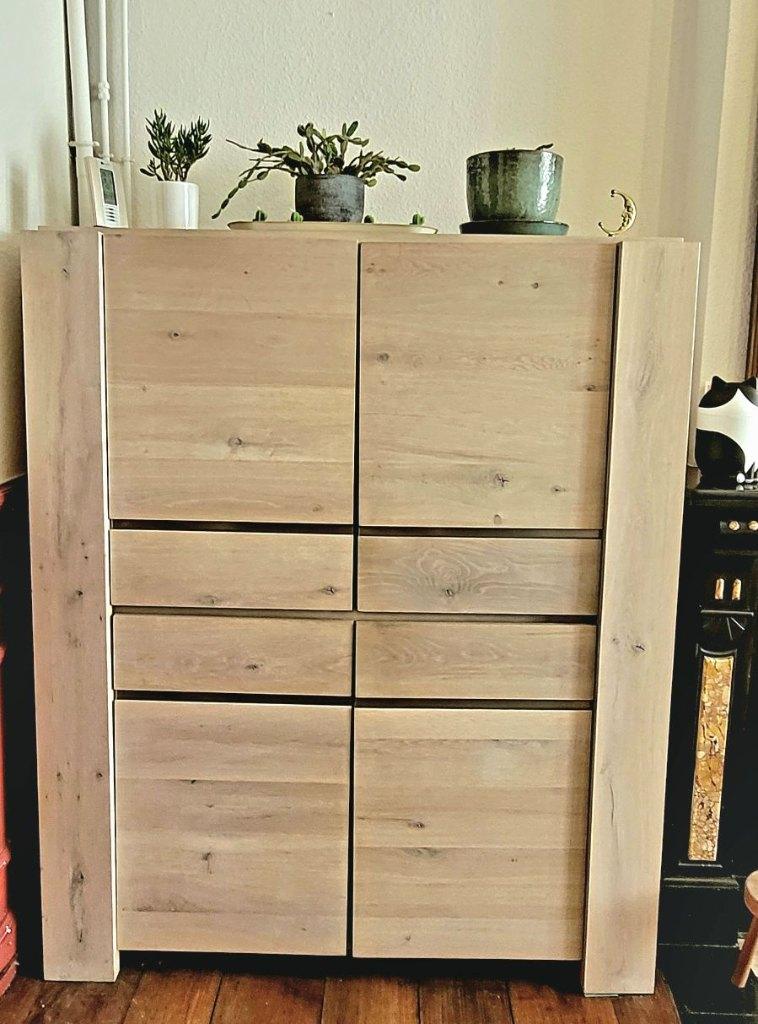 Buffet haut en hêtre massif -  style contemporain, Huis en Inrichting, Kasten | Buffetkasten, Zo goed als nieuw, 150 tot 200 cm