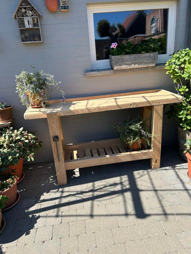Oude werkbank lengte 1m80cm hoogte 92cm breedte 56cm, Tuin en Terras, Ophalen, Zo goed als nieuw