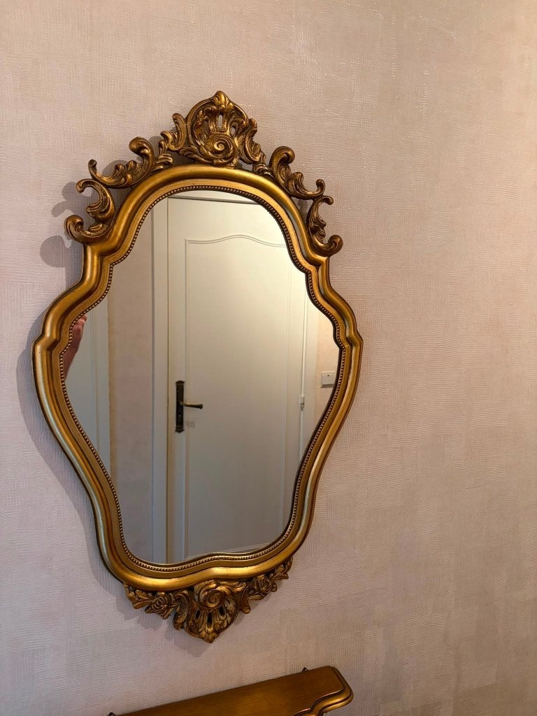 Prachtige vintage gouden barok spiegel (kuifspiegel), Ophalen