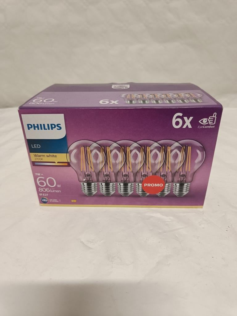 Lot 6 ampoules LED Philips E27 7W (60W) blanc chaud – neuves