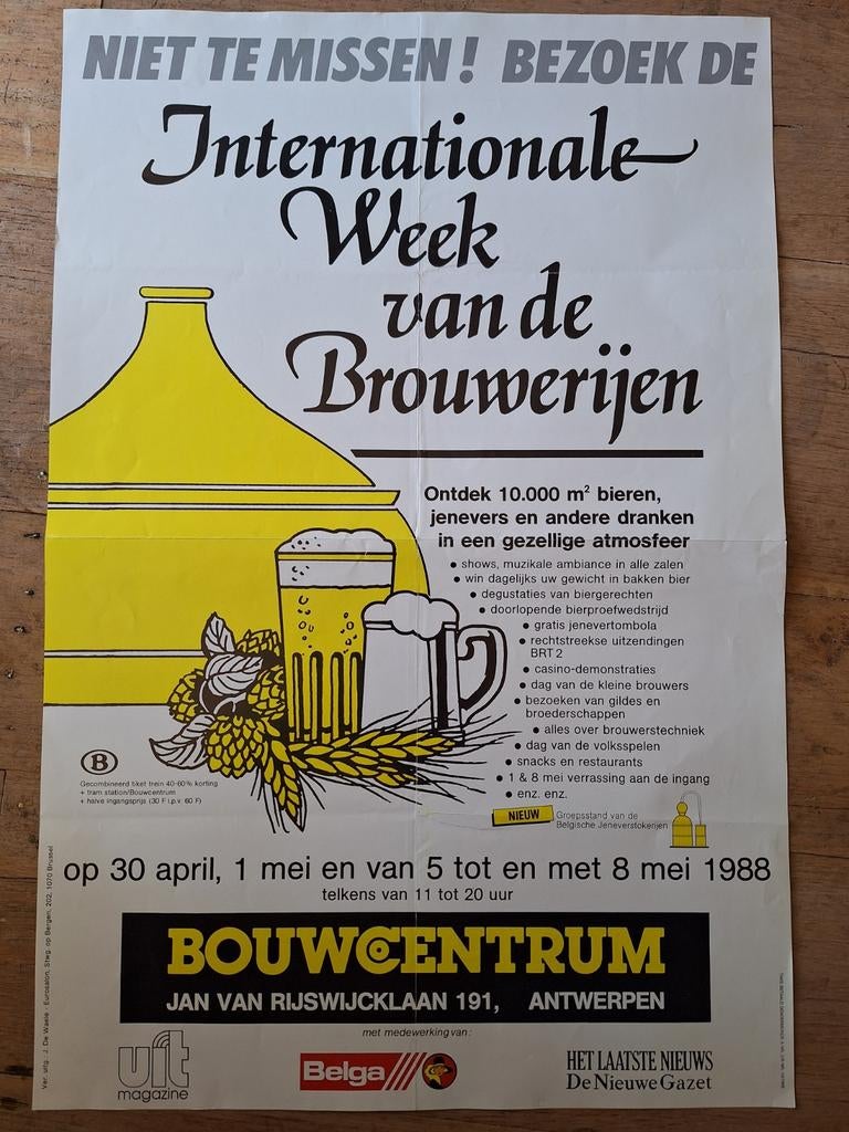 Affiche internationale week van de brouwerijen 1988, Collections, Marques de bière, Enlèvement ou Envoi