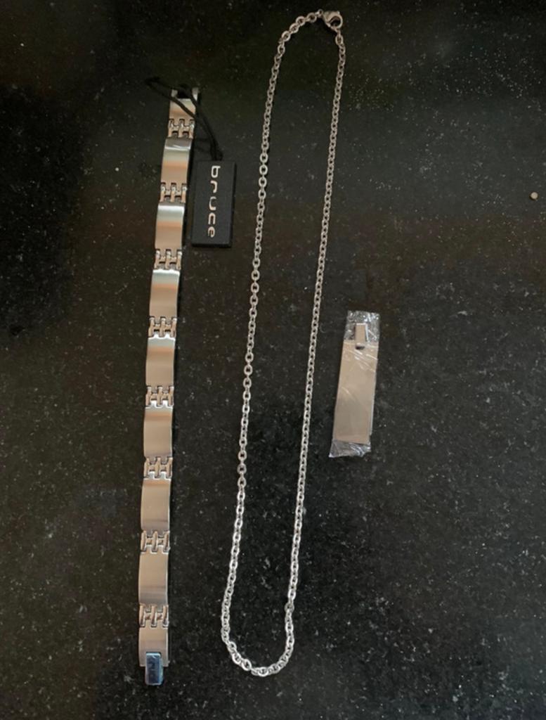 Collier, bracelet et pendentif Bruce pour homme, Bijoux, Sacs & Beauté, Envoi, Neuf, Argent, Acier