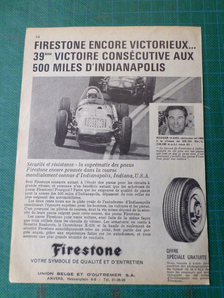 Rodger Ward - publicité papier pneus Firestone - 1962, Collections, Enlèvement ou Envoi, Utilisé, Autres types