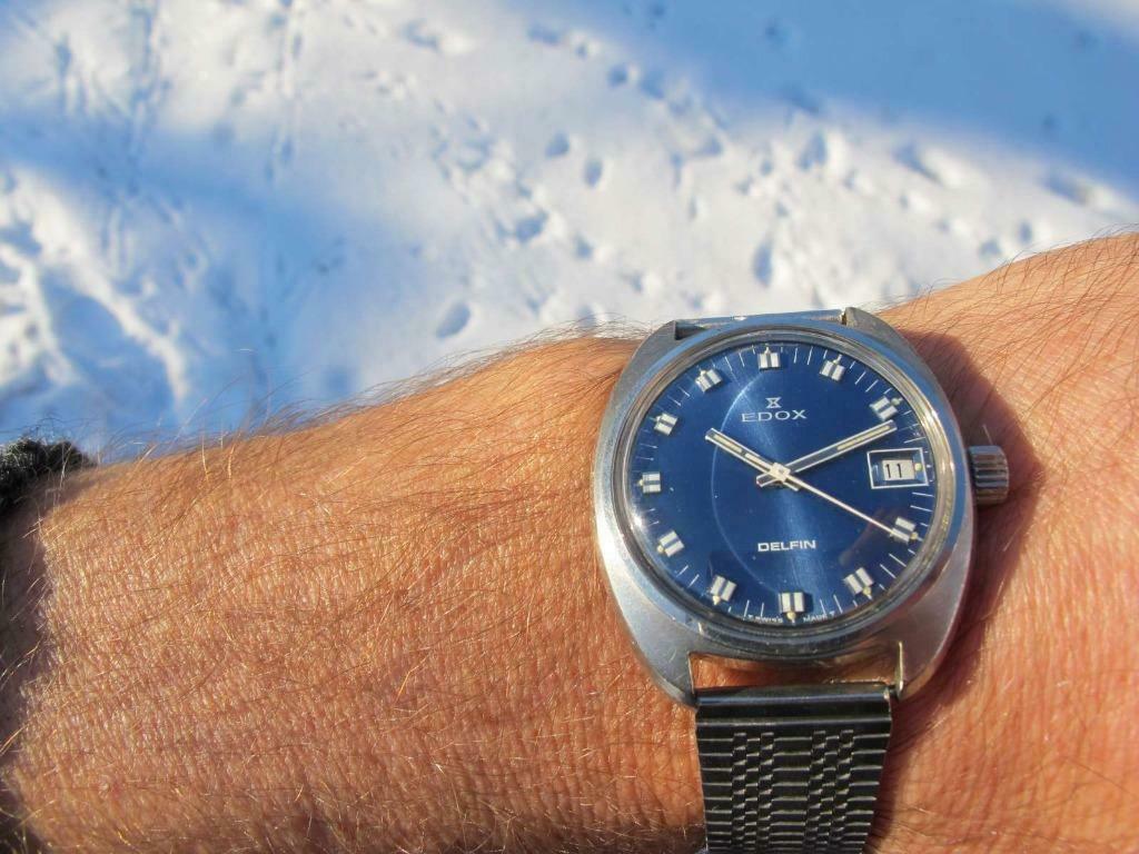 Montre homme SS Edox Delfin datée ca.1970 révisée + boîte, Enlèvement ou Envoi