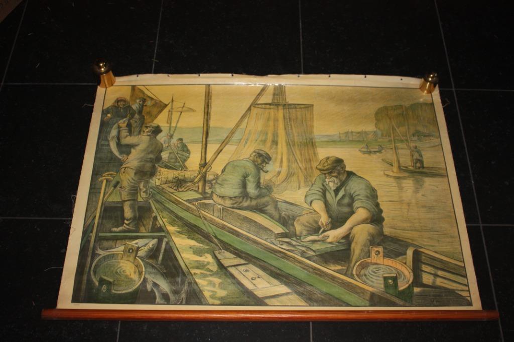 DECORATIEVE OUDE SCHOOLPLAAT WANDPLAAT VISSER VISSERIJ, Enlèvement ou Envoi, Autres thèmes