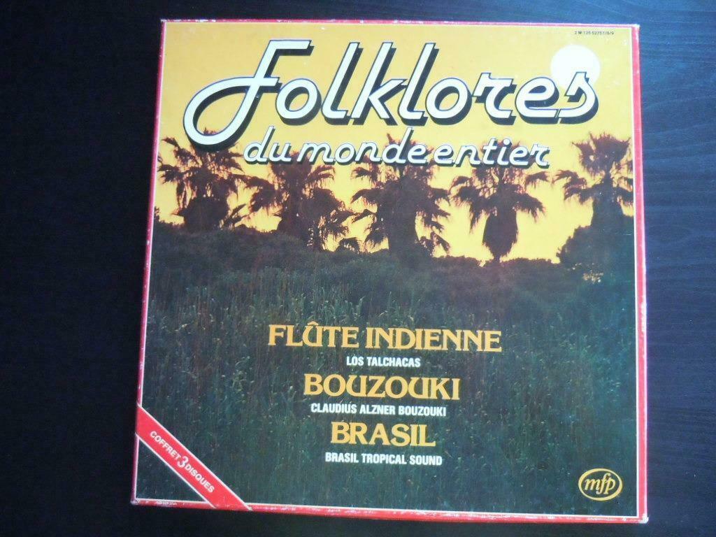Folklores Du Monde Entier Flûte Indienne Bouzouki Brasil 3LP, Enlèvement ou Envoi, 12 pouces