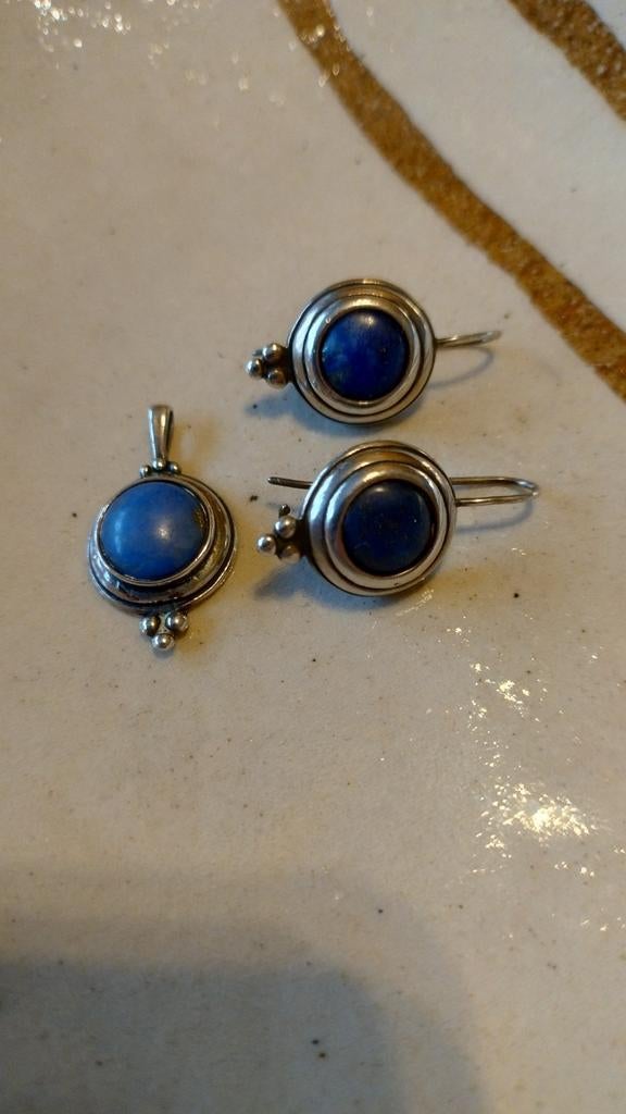 Ensemble lapis-lazuli en argent, boucles d'oreilles et pende, Enlèvement ou Envoi, Utilisé, Argent, Argent