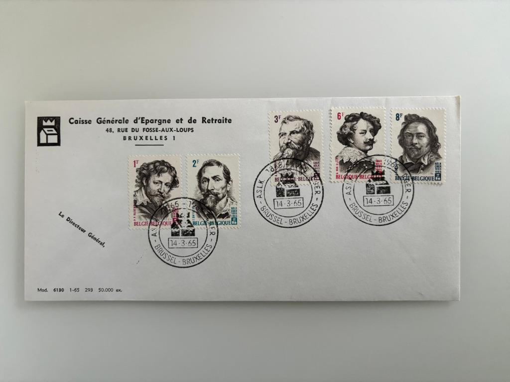 Eerstdagsbrief CGER 1865 1965, Postzegels en Munten, Postzegels | Europa | België, Gestempeld, 1e dag stempel, Kunst, Met envelop