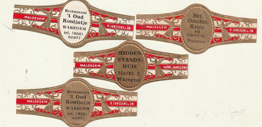 Waregem 4 sigarenbandje van Cafe"s van de jaren 1960, Verzamelen, Verzenden, Gebruikt, Sigarenbandjes